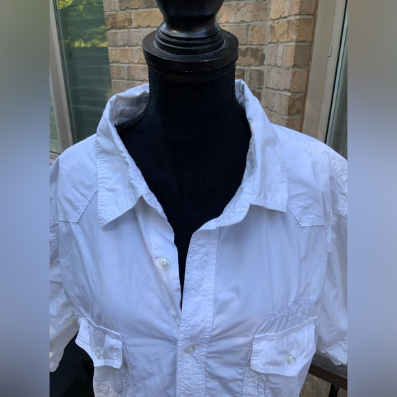 TRUE RELIGION Men's Short Sleeve Big T Western Shirt Optic White Button Up SZ XL - Picture 10 of 16